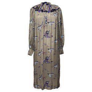 Vintage taupe and purple Asian print dress